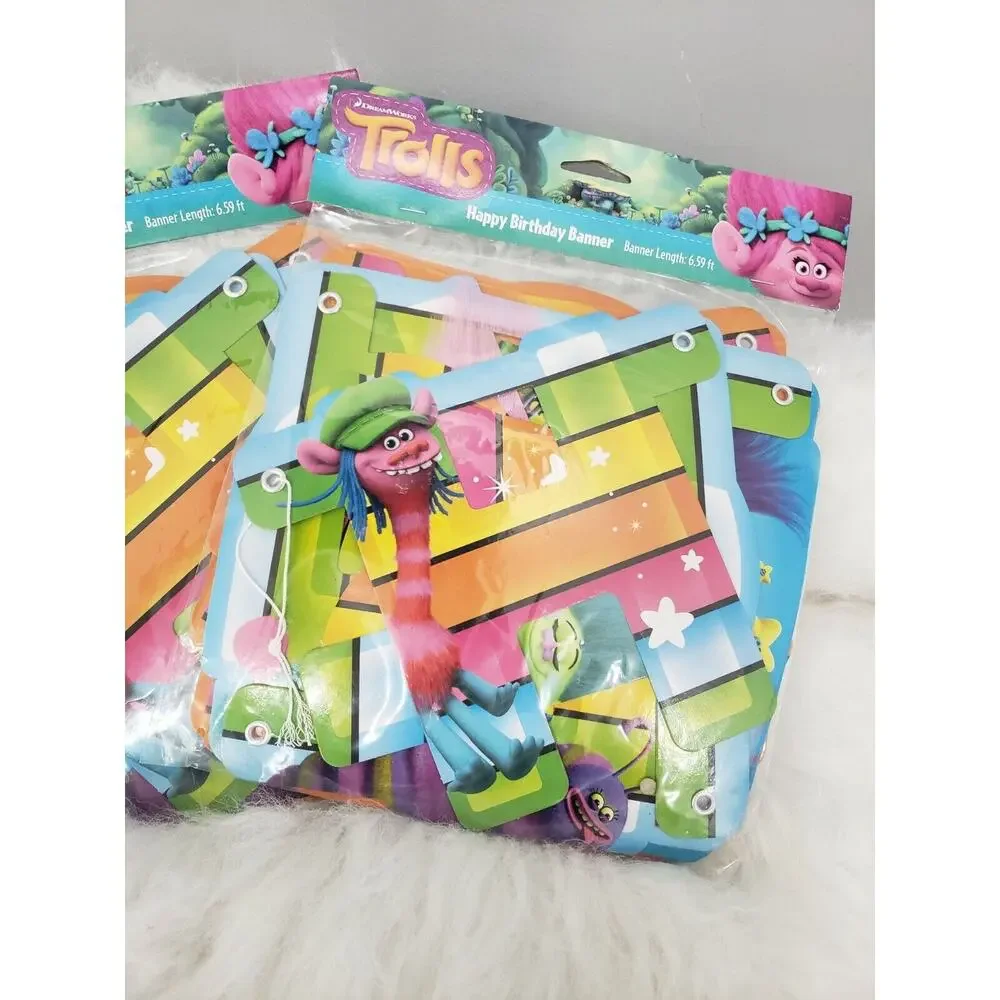 2 Trolls Happy Birthday Banner‎ - 6.59 ft Long - Party Supplies Decor Poppy